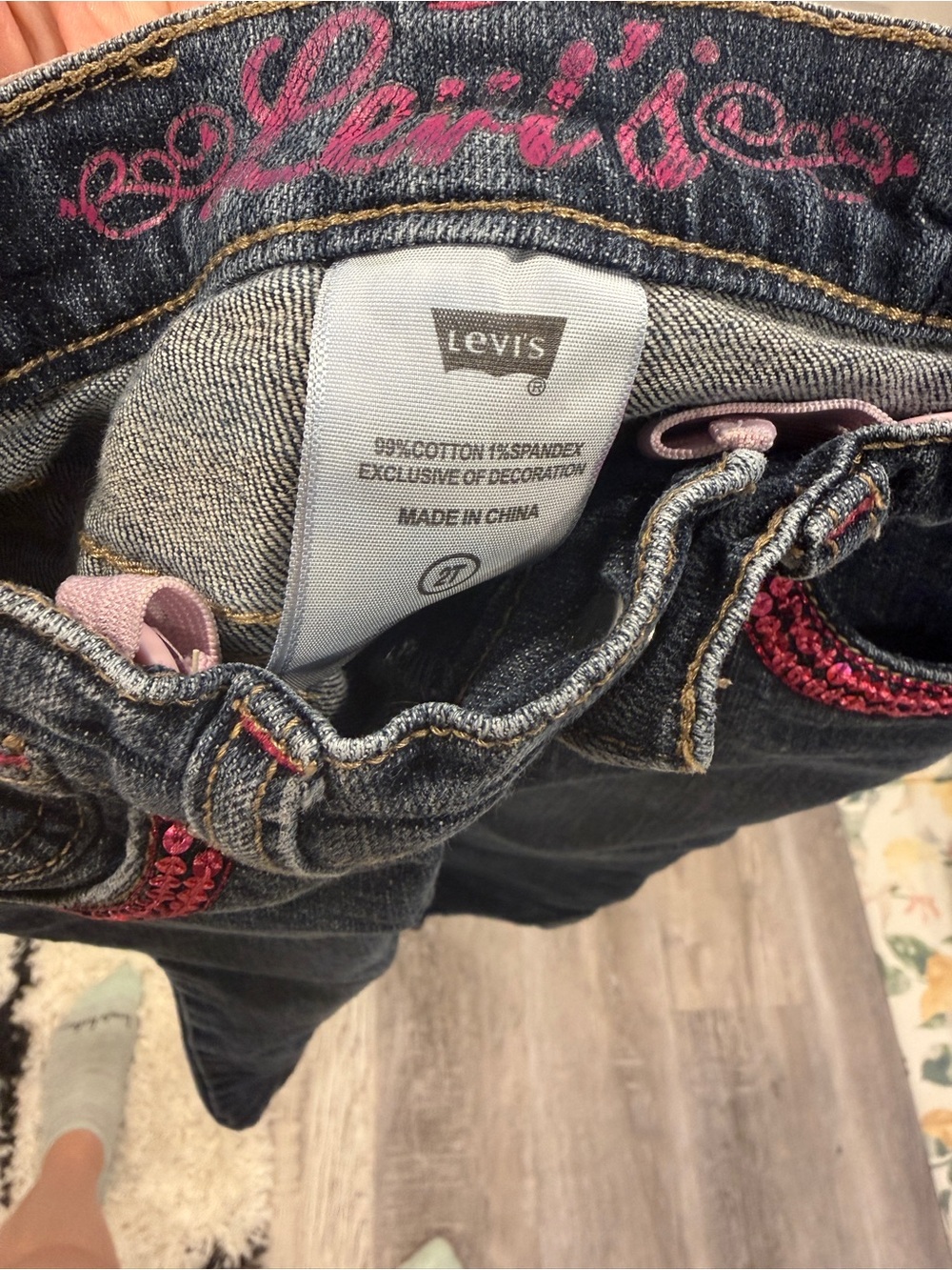 Levi’s Girls 2T Jeans Pink Stitch Embellished Bootcut Denim Toddler Size 2T - Picture 10 of 12